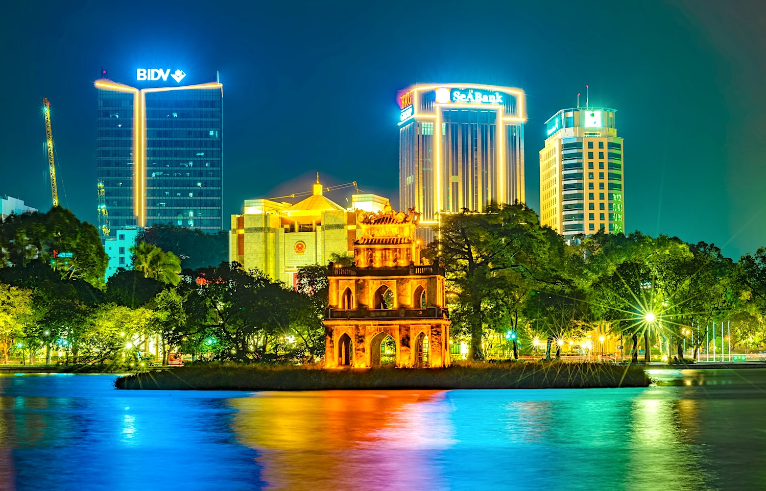 Hoan Kiem Lake in the heart of Hanoi with its symbolic Turtle Tower